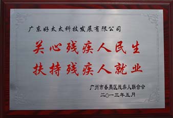 哈哈体育荣获“2012年番禺区残疾人就业年审工作突出用人单位”